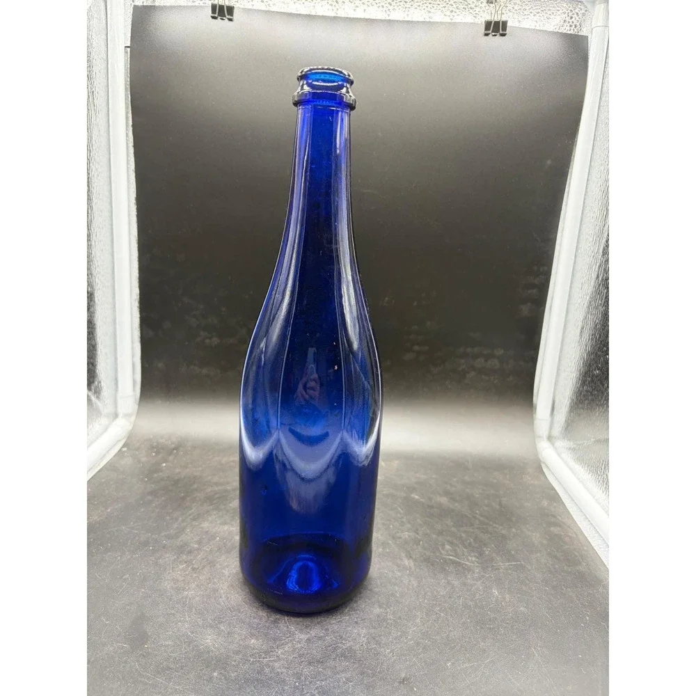 Vintage Cobalt Blue Glass Bottle 11.5 Inch Tall Tapered Decorative Vase Bud Vase